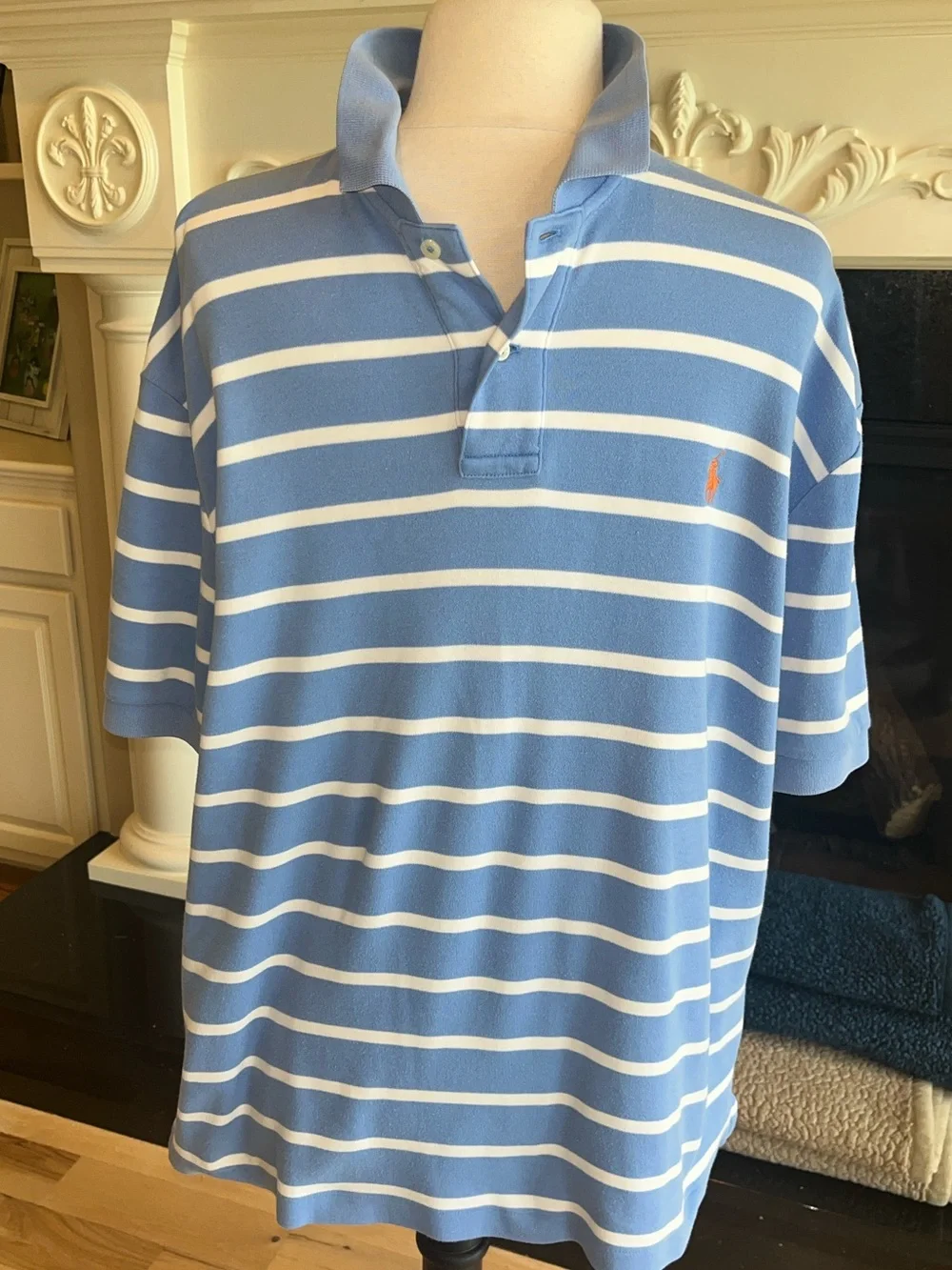 Polo Ralph Lauren Soft Cotton Knit Blue and White Striped Polo Shirt